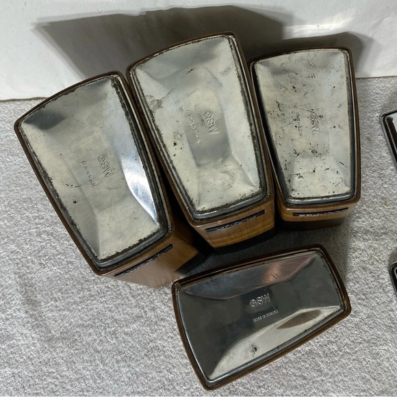 Vintage GSW MCM Faux Wood Metal Canister Set Sugar Flour Coffee Tea - Picture 10 of 14